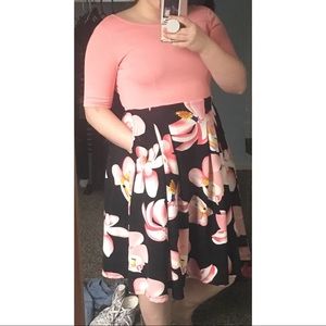 Fit and Flare Pink and Black Dress With Pockets